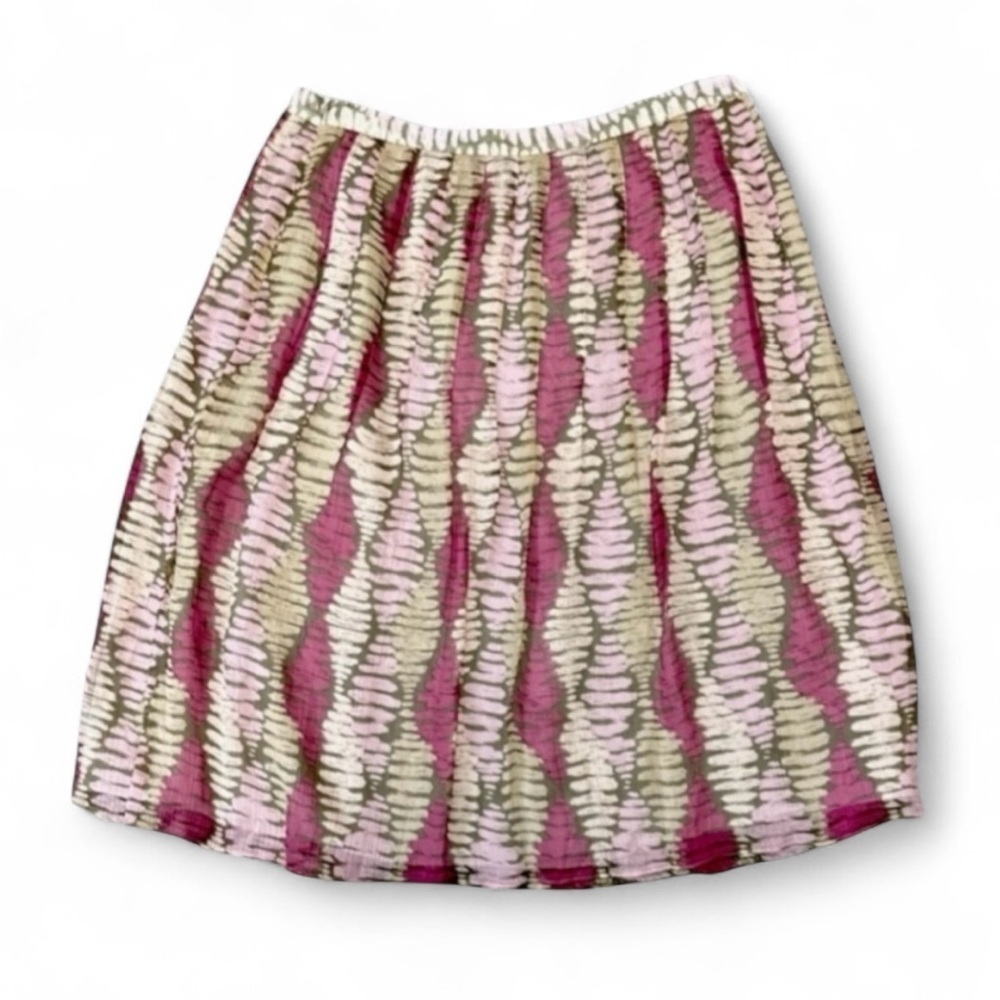 Alfani 100% Silk Pleated Knee Length Skirt Pink Green Zipper Closure size 8P - Picture 2 of 12